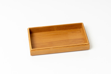 open wooden box top view on white background