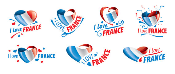 The national flag of the France and the inscription I love France. Vector illustration