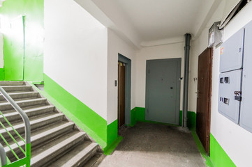 Russia, Omsk- August 05, 2019: interior room apartment. public place, staircase