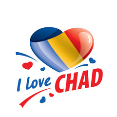 The national flag of the Chad and the inscription I love Chad. Vector illustration