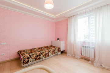 Russia, Moscow- August 05, 2019: interior room apartment modern bright cozy atmosphere. general cleaning, home decoration, preparation of house for sale