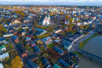 Fototapeta premium Landscape of old Porvoo on October day (aerial photography). Finland