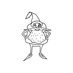 Vector illustration of merry Santa Claus. Hand painted christmas coloring page book. Black and white contour