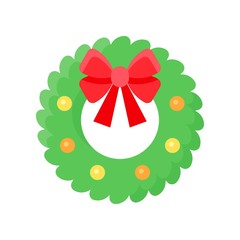 Christmas Wreath vector illustration, flat design icon