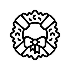 Christmas Wreath vector illustration, line design icon