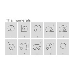 Set of monochrome icons with Thai numerals