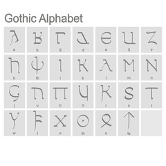 Set of monochrome icons with Gothic alphabet