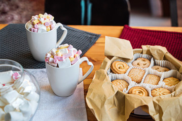 cacao with marshmallow and cookies