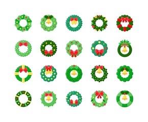 Christmas Wreath vector icon set, flat style
