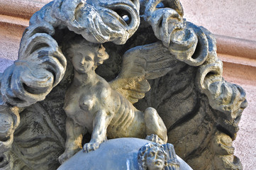 Detail of a keystone above the archs of the Zeughaus (Arsenal) in Berlin, on the Boulevard Unter den Linden. Built by Brandenburg Elector Frederick III, keystones executed by artist Andreas Schlüter.