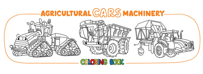 Agricultural machinery cute cars coloring book set