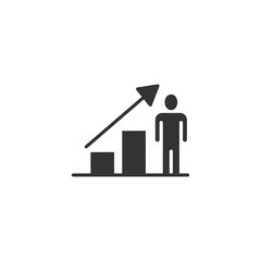 People with growth arrow icon in flat style. Work strategy vector illustration on white isolated background. Office training business concept.