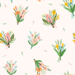 Vector seamless pattern with bouquets of flowers. Design template.