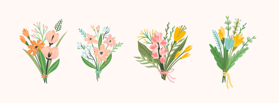 Vector illustration bouquets of flowers. Design template.