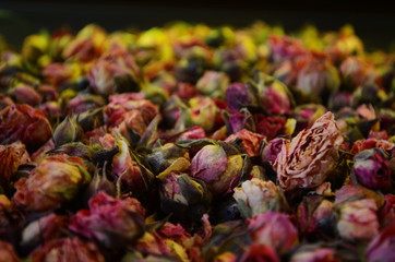 Colorful counter with tea at Istanbul Spice market
