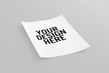 Mock up of a sheet of paper isolated on a background with shadow - 3d rendering