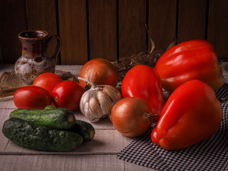Still life vegetable on white grey table