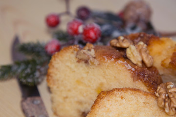 Christmas dessert with nuts and orange