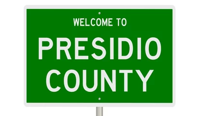Fotobehang Rendering of a gren 3d highway sign for Presidio County © Rex Wholster