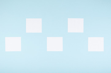 Paper notes composition on blue background. Flat lay.