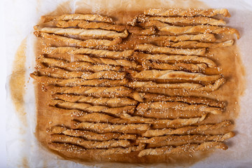 Homemade puff sticks with sesame sesame