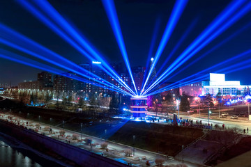 Obraz premium Krasnoyarsk, Siberia, Russia Panorama of a festive evening city