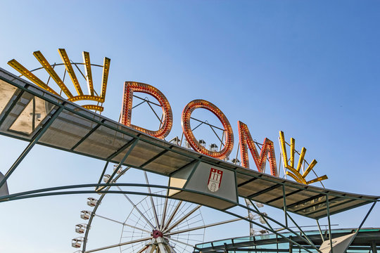 famous neon sign Dom in Hamburg