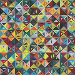 Naklejka na ściany i meble Broken triangle angle shards in a square grid. Funky stylized graphical motif for scrapbook or surface design. Seamless repeat vector pattern swatch.
