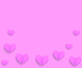 Holiday card for Valentine's Day. Pink volumetric hearts on a pink background and place for your text.