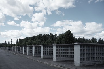 Fototapeta na wymiar walls with new empty niches for funeral urns at city columbarium