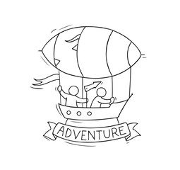 Sketch of little people fly on aerostat.