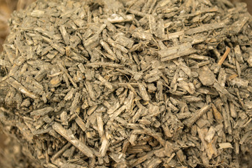 Close-up of processed hemp for the manufacture of building blocks, the so-called arbolit. Eco friendly materials