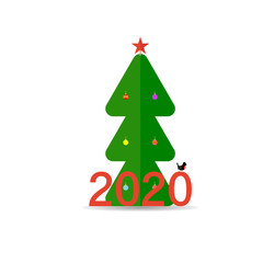 Vector illustration. New year 2020 green fir trees