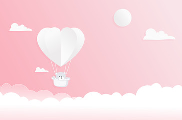 Valentines card with cute teddy bear in paper cut style. Space for your text.