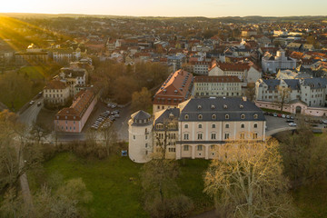 Luftbildaufnahme Weimar mit Park an der Ilm und Stadtschloss
