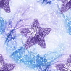 Seamless background with Christmas star on bokeh background. Gradient toning