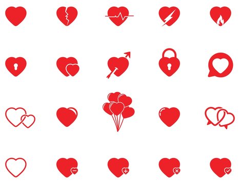 Vector red hearts icons set, vector illustration on white background.