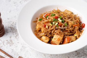 Asia noodle with vegetable food background