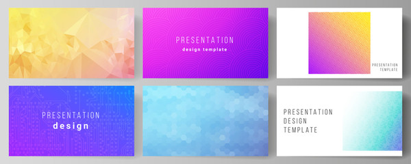 The minimalistic abstract vector illustration of the editable layout of the presentation slides design business templates. Abstract geometric pattern with colorful gradient business background.