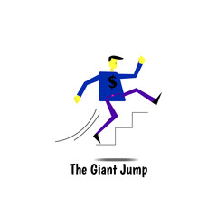 a businessman makes a giant jump
