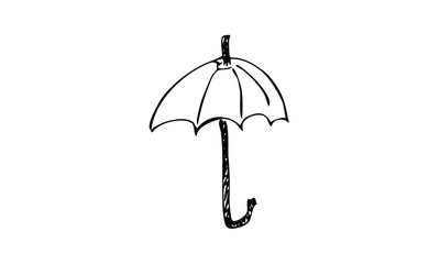 hand drawn sun umbrella on a sand. hot beach Doodle art summer vacation.use it as a clipart in greeting cards, print on clothes, animation, packaging or design of your website