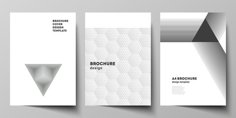 Obraz premium Vector layout of A4 format modern cover mockups design templates for brochure, magazine, flyer, booklet, report. Abstract geometric triangle design background using different triangular style patterns