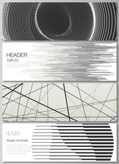 The minimalistic vector illustration of the editable layout of headers, banner design templates. Geometric abstract background, futuristic science and technology concept for minimalist design.