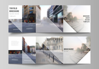 Vector layout of square cover design template for trifold brochure, flyer, magazine, cover design, book design, brochure cover. Abstract halftone effect decoration with dots. Dotted pattern decoration