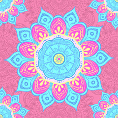 Seamless pattern with indian mandala. Vintage decorative elements. Hand drawn background. Islam, Arabic, Indian, ottoman motifs. Perfect for printing on fabric or paper.