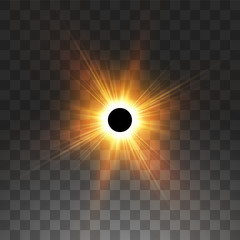 Total solar eclipse vector illustration on transparent background. Full moon shadow sun eclipse with corona.