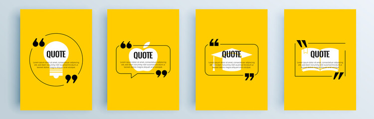 Quote frames blank templates set. Text in brackets, citation empty speech bubbles, quote bubbles. Textbox isolated on color background. Vector illustration. - obrazy, fototapety, plakaty