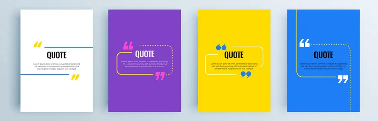 Foto op Canvas Quote frames blank templates set. Text in brackets, citation empty speech bubbles, quote bubbles. Textbox isolated on color background. Vector illustration. © Lepusinensis