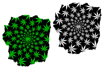 Antananarivo Province (Provinces of Madagascar, Republic of Madagascar) map is designed cannabis leaf green and black, Antananarivo map made of marijuana (marihuana,THC) foliage....