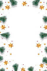 Christmas background with decorated branches of Merry Christmas. Tree Branches Decorated with Stars.